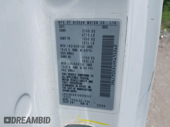2017 Nissan NV200 S с VIN 3N6CM0KN1HK695262, выставлен на аукционе IAAI как лот 39680357 с пробегом 97 939 миль миль и . История ставок и продаж доступна на DreamBid. Изображение 9.