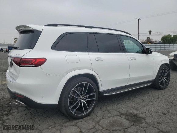 2023 Mercedes-Benz GLS with VIN 4JGFF8GE6PA985767, listed as a Copart auction lot 43654615 with 28,522 mi miles and Salvage Title. Bid and sale history available at carsss.com. Image 3.