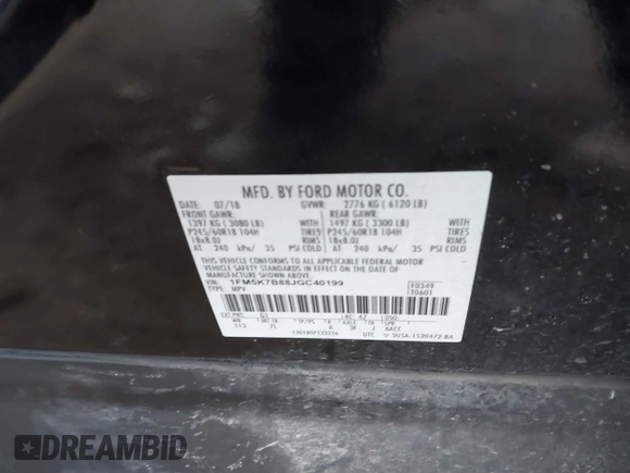 2018 Ford Explorer с VIN 1FM5K7B88JGC40199, выставлен на аукционе IAAI как лот 41067969 с пробегом 142 665 миль миль и . История ставок и продаж доступна на DreamBid. Изображение 9.