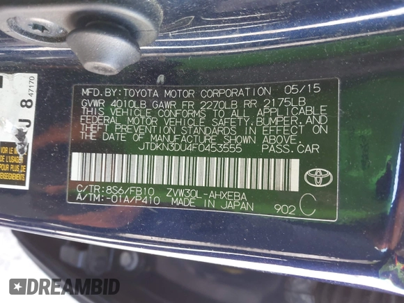 2015 Toyota Prius Four z VIN JTDKN3DU4F0453555, wystawiony jako IAAI lot #42466956 z przebiegiem 203 849 mil mil oraz . Historia ofert i sprzedaży dostępna na DreamBid. Obrazek 9.
