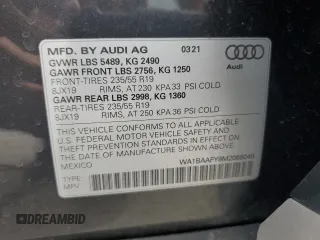 2021 Audi Q5 Premium Plus z VIN WA1BAAFY9M2068049, wystawiony jako Copart lot #56390505 z przebiegiem 53 960 mil mil oraz Szkoda całkowita • Salvage title. Historia ofert i sprzedaży dostępna na DreamBid. Obrazek 14.
