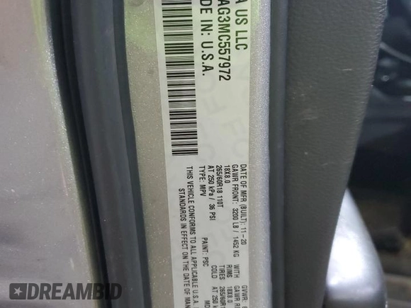 2021 Dodge Durango SXT Plus with VIN 1C4RDJAG3MC557972, listed as a Copart auction lot 57581805 with 126,867 mi miles and Salvage title. Bid and sale history available at DreamBid. Image 14.