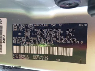 2010 Toyota Tundra 4WD Truck with VIN 5TFUW5F14AX137156, listed as a IAAI auction lot 40074494 with 78,308 mi miles. Bid and sale history available at carsss.com. Image 9.