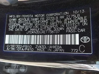 2014 Toyota Prius Four with VIN JTDKN3DUXE1738737, listed as a IAAI auction lot 42159877 with 47,221 mi miles. Bid and sale history available at carsss.com. Image 9.