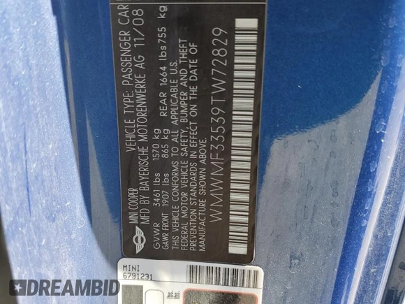 2009 MINI Hardtop z VIN WMWMF33539TW72829, wystawiony jako Copart lot #55307945 z przebiegiem 136 288 mil mil oraz Szkody całkowita. Historia ofert i sprzedaży dostępna na DreamBid. Obrazek 12.