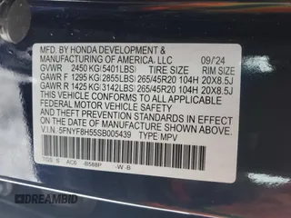 2025 Honda Passport EX-L z VIN 5FNYF8H55SB005439, wystawiony jako Copart lot #87375214 z przebiegiem 2575 mil mil oraz Szkody całkowita. Historia ofert i sprzedaży dostępna na DreamBid. Obrazek 13.