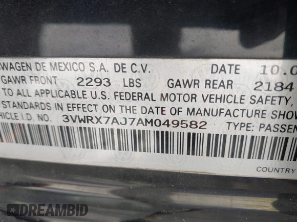 2010 Volkswagen Jetta SE с VIN 3VWRX7AJ7AM049582, выставлен на аукционе IAAI как лот 42280135 с пробегом 140 670 миль миль и . История ставок и продаж доступна на DreamBid. Изображение 9.