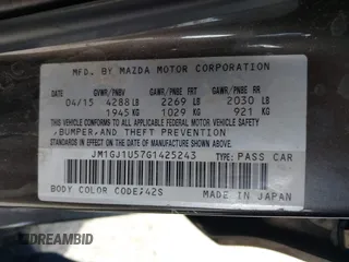 2016 Mazda 6 i Sport with VIN JM1GJ1U57G1425243, listed as a IAAI auction lot 41901771 with 135,155 mi miles and . Bid and sale history available at DreamBid. Image 9.