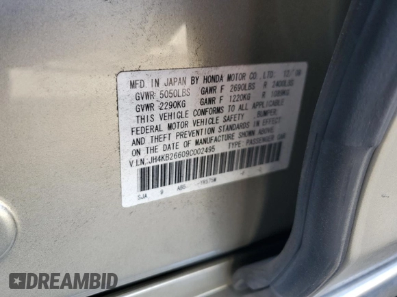 2009 Acura RL Tech Pkg with VIN JH4KB26609C002495, listed as a Copart auction lot 42647185 with 116,942 mi miles and Salvage Title. Bid and sale history available at carsss.com. Image 13.