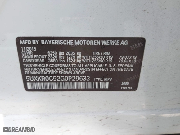 2016 BMW X5 xDrive35i with VIN 5UXKR0C52G0P29633, listed as a IAAI auction lot 41057391 with 176,697 mi miles. Bid and sale history available at carsss.com. Image 9.