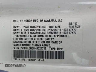 2017 Honda Odyssey EX-L with VIN 5FNRL5H68HB024712, listed as a Copart auction lot 46572565 with 104,917 mi miles and Salvage Title. Bid and sale history available at DreamBid. Image 13.