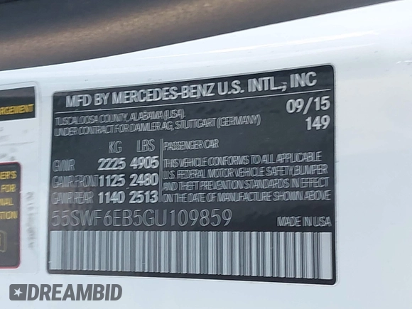 2016 Mercedes-Benz C 450 AMG with VIN 55SWF6EB5GU109859, listed as a IAAI auction lot 41574781 with 153,304 mi miles and . Bid and sale history available at carsss.com. Image 9.