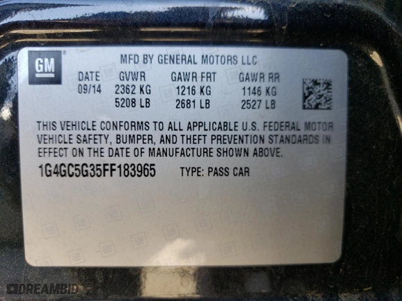 2015 Buick LaCrosse Leather with VIN 1G4GC5G35FF183965, listed as a Copart auction lot 69683964 with 113,833 mi miles and Salvage Title. Bid and sale history available at carsss.com. Image 13.