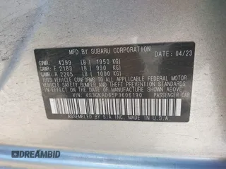 2023 Subaru Impreza Premium with VIN 4S3GKAD65P3606190, listed as a IAAI auction lot 41003890 with 15,720 mi miles and . Bid and sale history available at DreamBid. Image 9.