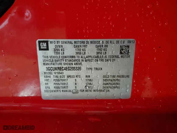 2014 Chevrolet Silverado 1500 LT with VIN 3GCUKREC4EG205326, listed as a Copart auction lot 45248895 with 161,120 mi miles and Salvage Title. Bid and sale history available at carsss.com. Image 14.