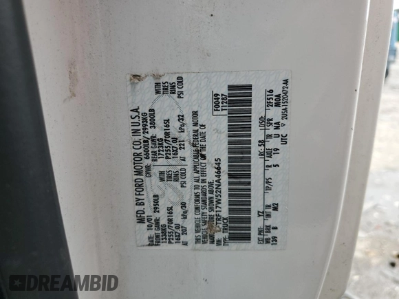 2002 Ford F-150 XL with VIN 1FTRF17W52NA46645, listed as a Copart auction lot 60569265 with Not provided miles and Clean title. Bid and sale history available at DreamBid. Image 12.