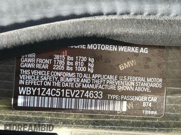 2014 BMW i3 with VIN WBY1Z4C51EV274633, listed as a Copart auction lot 64677185 with 61,664 mi miles and Clean title. Bid and sale history available at DreamBid. Image 10.