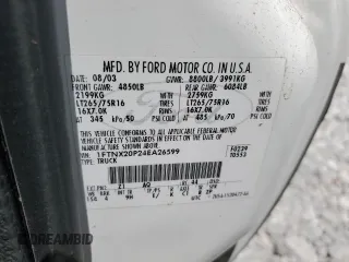 2004 Ford F-250 XL z VIN 1FTNX20P24EA26599, wystawiony jako Copart lot #56707985 z przebiegiem 165 292 mil mil oraz Szkoda całkowita • Salvage title. Historia ofert i sprzedaży dostępna na DreamBid. Obrazek 12.