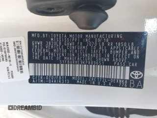 2019 Toyota Corolla L z VIN 5YFBURHE9KP889651, wystawiony jako IAAI lot #41651217 z przebiegiem 95 598 mil mil oraz . Historia ofert i sprzedaży dostępna na DreamBid. Obrazek 9.