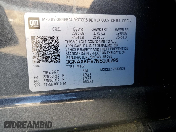 2022 Chevrolet Equinox LT z VIN 3GNAXKEV7NS100295, wystawiony jako Copart lot #50273615 z przebiegiem 101 311 mil mil oraz Szkoda całkowita • Salvage title. Historia ofert i sprzedaży dostępna na DreamBid. Obrazek 13.