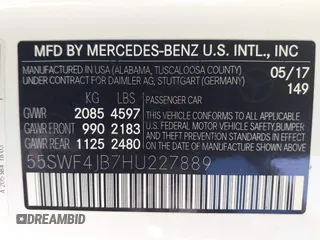 2017 Mercedes-Benz C 300 with VIN 55SWF4JB7HU227889, listed as a IAAI auction lot 42624242 with 44,618 mi miles and . Bid and sale history available at DreamBid. Image 9.