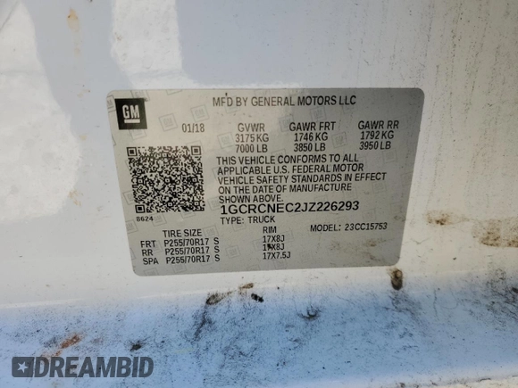 2018 Chevrolet Silverado 1500 Work Truck with VIN 1GCRCNEC2JZ226293, listed as a Copart auction lot 50321385 with 81,125 mi miles and Clean Title. Bid and sale history available at carsss.com. Image 13.