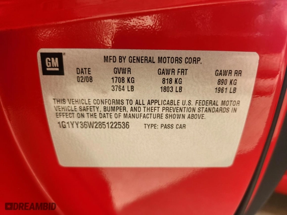 2008 Chevrolet Corvette with VIN 1G1YY36W285122536, listed as a Copart auction lot 44393375 with 102,420 mi miles and Clean Title. Bid and sale history available at carsss.com. Image 10.
