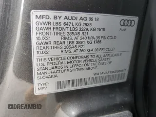 2019 Audi Q8 Premium with VIN WA1AVAF19KD009877, listed as a Copart auction lot 56473205 with Not provided miles and Salvage title. Bid and sale history available at DreamBid. Image 14.