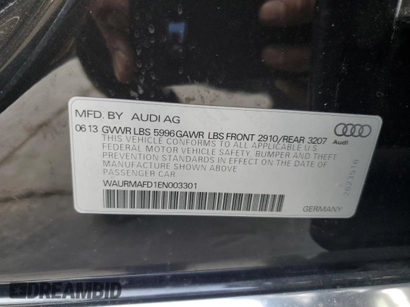 2014 Audi A8 3.0L TDI with VIN WAURMAFD1EN003301, listed as a Copart auction lot 85085354 with 155,429 mi miles and Salvage title. Bid and sale history available at DreamBid. Image 13.