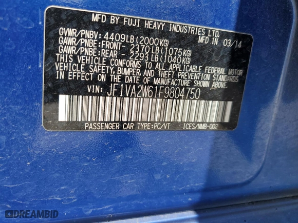 2015 Subaru WRX STI Launch Edition with VIN JF1VA2W61F9804750, listed as a Copart auction lot 51787444 with NaN miles and Clean Title. Bid and sale history available at carsss.com. Image 14.