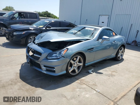 2014 Mercedes-Benz SLK 250 with VIN WDDPK4HA4EF088283, listed as a Copart auction lot 55073085 with 42,565 mi miles and Salvage title. Bid and sale history available at DreamBid. Image 1.