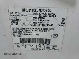 2005 Ford F-150 STX with VIN 1FTRX12W45NA13550, listed as a Copart auction lot 53623105 with 283,351 mi miles and Salvage title. Bid and sale history available at DreamBid. Image 12.