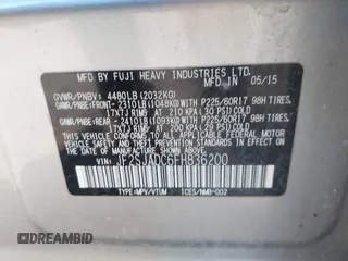 2015 Subaru Forester 2.5i Premium with VIN JF2SJADC6FH836200, listed as a IAAI auction lot 42059319 with 170,454 mi miles. Bid and sale history available at carsss.com. Image 9.