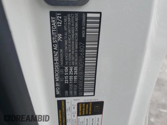 2022 Mercedes-Benz C with VIN W1KWK6EB7NG106807, listed as a Copart auction lot 87717575 with 13,876 mi miles and Salvage Title. Bid and sale history available at DreamBid. Image 12.