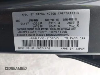 2017 Mazda Mazda6 Touring with VIN JM1GL1V51H1137065, listed as a IAAI auction lot 42078517 with 81,457 mi miles. Bid and sale history available at carsss.com. Image 9.