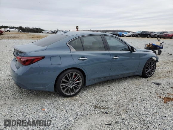 2021 Infiniti Q50 Red Sport 400 with VIN JN1FV7DPXMM850635, listed as a Copart auction lot 88910655 with 29,237 mi miles and Salvage Title. Bid and sale history available at DreamBid. Image 3.