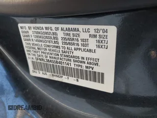 2005 Honda Odyssey EX with VIN 5FNRL38455B401141, listed as a IAAI auction lot 41407460 with 194,347 mi miles. Bid and sale history available at carsss.com. Image 9.