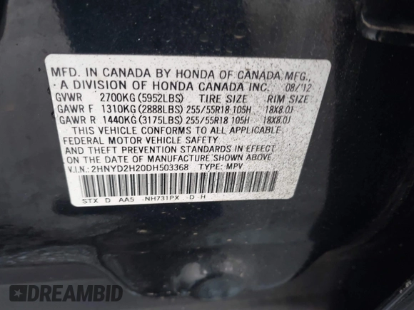 2013 Acura MDX with VIN 2HNYD2H20DH503368, listed as a IAAI auction lot 41994174 with 150,083 mi miles. Bid and sale history available at carsss.com. Image 9.
