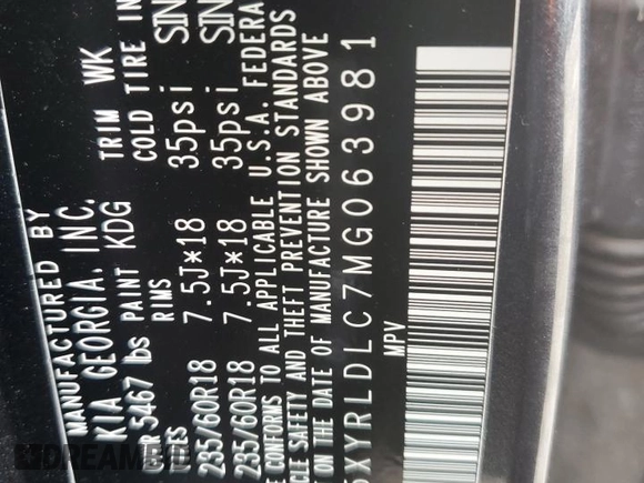 2021 Kia Sorento S z VIN 5XYRLDLC7MG063981, wystawiony jako Copart lot #58169745 z przebiegiem 6 606 mil mil oraz Szkoda całkowita • Salvage title. Historia ofert i sprzedaży dostępna na DreamBid. Obrazek 13.