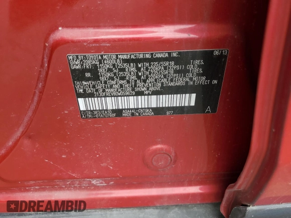 2013 Toyota RAV4 Limited с VIN 2T3DFREV8DW059629, выставлен на аукционе Copart как лот 64798825 с пробегом 263 148 миль миль и Чистый • Clean title. История ставок и продаж доступна на DreamBid. Изображение 12.