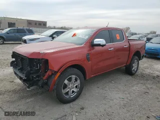 2024 Ford Ranger LARIAT with VIN 1FTER4KH2RLE38343, listed as a Copart auction lot 77941904 with 0 mi miles and Salvage Title. Bid and sale history available at carsss.com. Image 1.