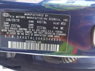 2019 Kia Optima LX with VIN 5XXGT4L36KG344839, listed as a IAAI auction lot 41399595 with 71,007 mi miles. Bid and sale history available at carsss.com. Image 9.
