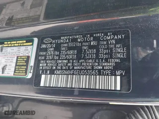 2014 Hyundai Santa Fe Limited with VIN KM8SN4HF6EU053565, listed as a IAAI auction lot 41799411 with 190,626 mi miles. Bid and sale history available at carsss.com. Image 9.