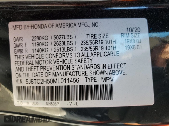 2021 Acura RDX Technology with VIN 5J8TC2H50ML011456, listed as a Copart auction lot 49070805 with 28,537 mi miles and Non repairable. Bid and sale history available at DreamBid. Image 14.