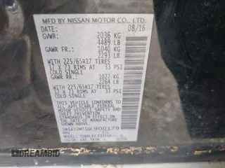2016 Nissan Rogue SL with VIN 5N1AT2MT5GC900179, listed as a IAAI auction lot 41927915 with 75,496 mi miles. Bid and sale history available at carsss.com. Image 9.