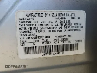 2007 Infiniti G35 with VIN JNKBV61F57M816168, listed as a Copart auction lot 54798915 with Not Provided miles and Clean Title. Bid and sale history available at DreamBid. Image 12.