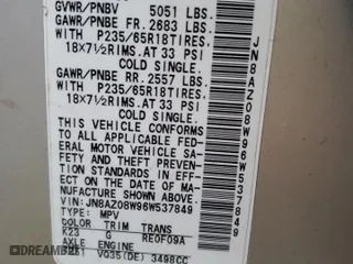 2006 Nissan Murano S with VIN JN8AZ08W96W537849, listed as a Copart auction lot 83966344 with 168,028 mi miles and Salvage Title. Bid and sale history available at carsss.com. Image 15.