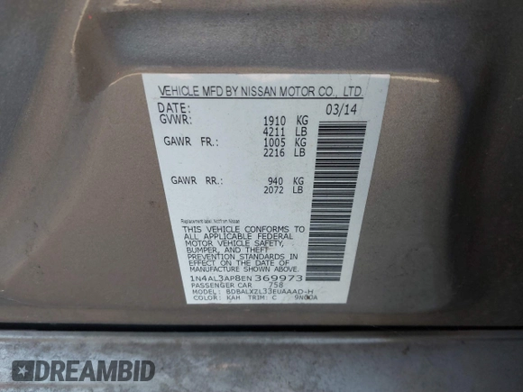 2014 Nissan Altima 2.5 with VIN 1N4AL3AP8EN369973, listed as a IAAI auction lot 40566240 with 145,434 mi miles. Bid and sale history available at carsss.com. Image 9.
