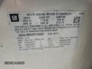 2015 GMC Terrain SLE with VIN 2GKALREK6F6192927, listed as a Copart auction lot 45915155 with 138,044 mi miles and Salvage Title. Bid and sale history available at DreamBid. Image 16.
