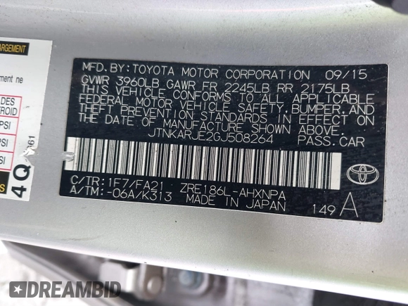 2016 Scion iM with VIN JTNKARJE2GJ508264, listed as a IAAI auction lot 41642646 with 136,213 mi miles. Bid and sale history available at carsss.com. Image 9.